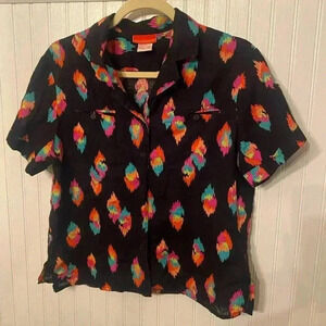 VTG Halston III Linen Blend Southwestern Camp Button Up